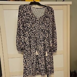 Chic Long Sleeve Leopard Print Dress